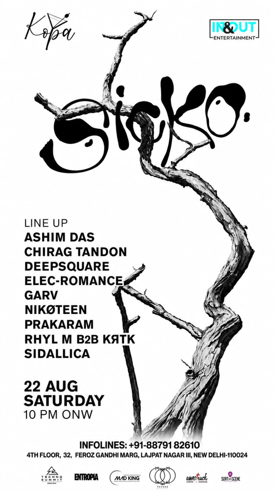 SICKO at Kopa, Lajpat Nagar III — 22 August 2026 event poster